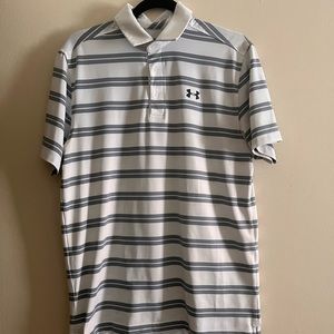 Under Armour Tech Short-Sleeve Polo Size M White Gray Striped